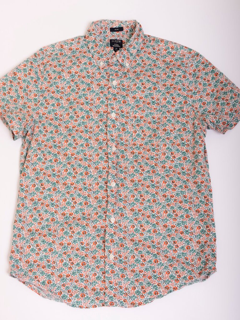 J.Crew Men’s Medium Floral Button Down Shirt Slim Fit Flex Wash Short Sleeve